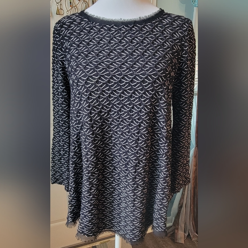 Anthropologie Navy and White Long Sleeve Top